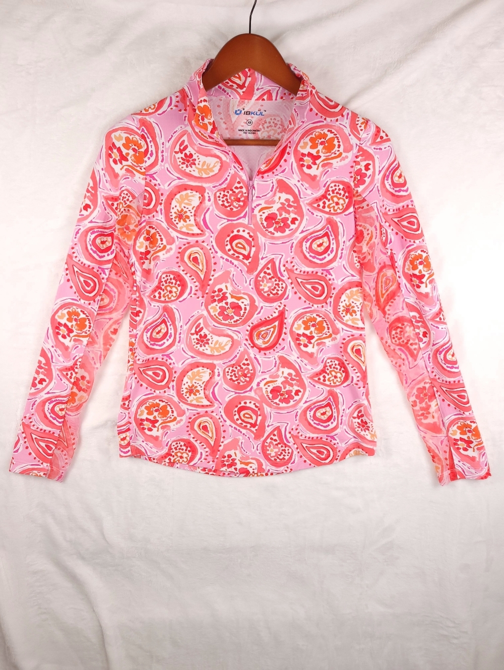 IBKUL Icifil UPF 50 Sun Pink Paisley Long Sleeve Mock Shirt XS